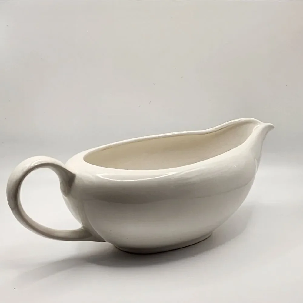 Vintage White Stoneware Japan Classic Ceramic Gravy Boat Farmhouse Style Handle